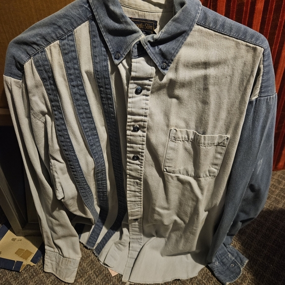 Men's Panhandle Slim Western Retro Two Tone Denim Button Down Shirt - Picture 7 of 7